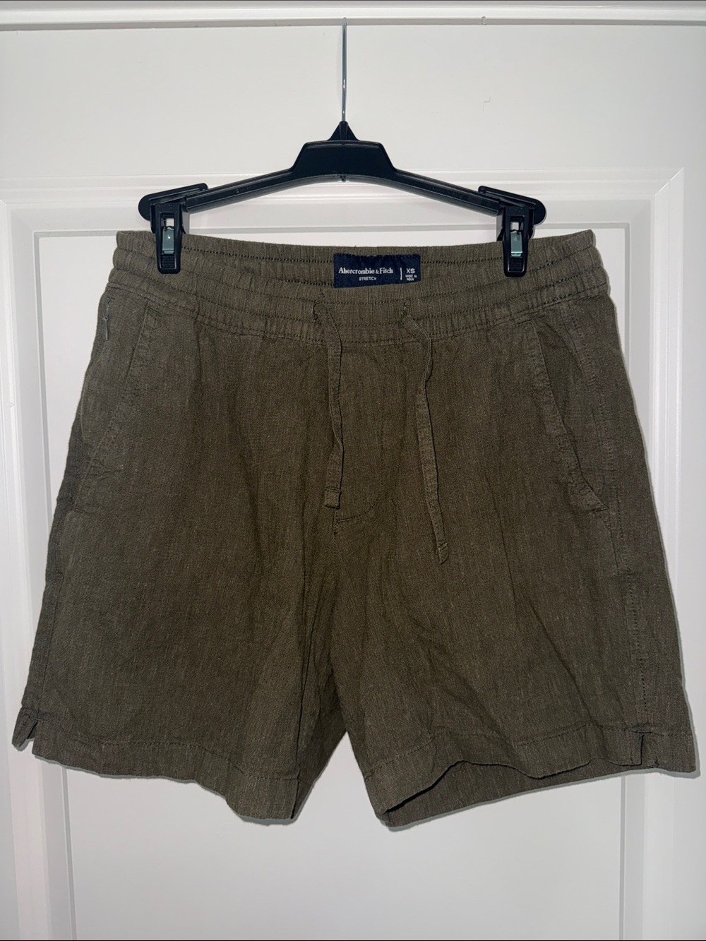 Abercrombie & Fitch Olive Drawstring Linen-Blend Men’s Athletic Shorts